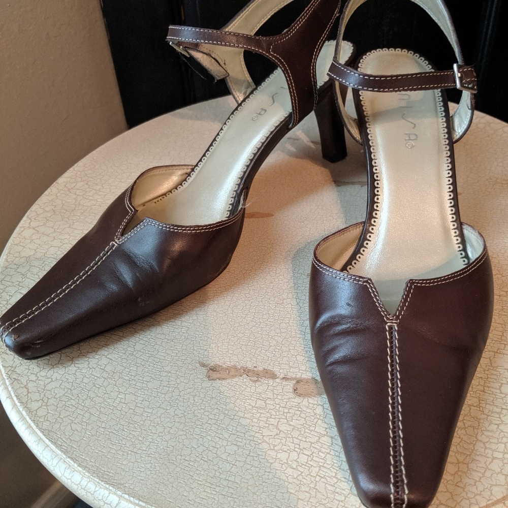 Brown leather heels